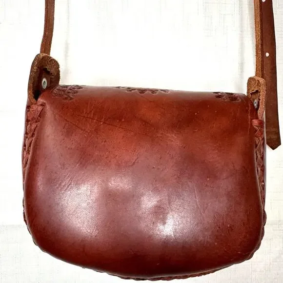 UNIQUE Tooled Leather Purse Crossbody Bag Satchel Mexican Western Cowgirl Boho - Picture 7 of 14